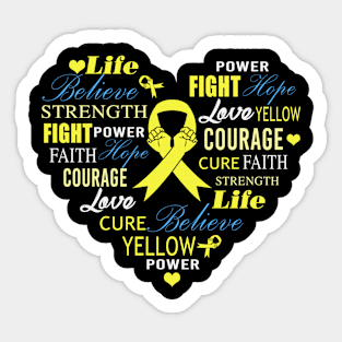 Life Believe Strength Fight Power Courage Hope Live Hydrocephalus Awareness Yellow Ribbon Warrior Sticker